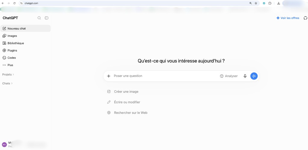 Écran d'accueil de ChatGPT